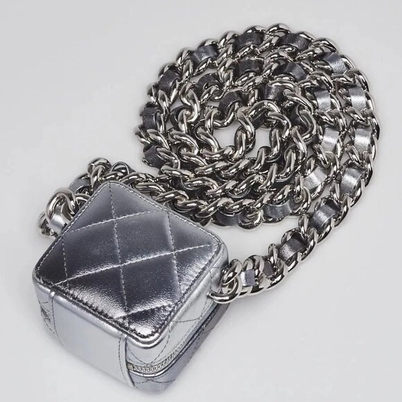 Chanel Metallic Silver Quilted Lambskin Leather Coco Punk Cube Bag - Picture 11 of 11